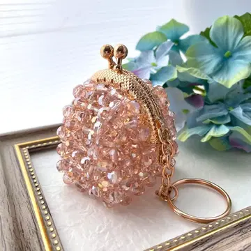 핸드메이드 핑크 비즈 가마구치 소품함 필통