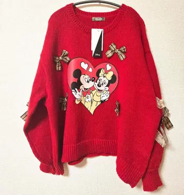 15일까지*택 포함 새상품* 쿠티르와 레트로 미키&미니 니트 레드