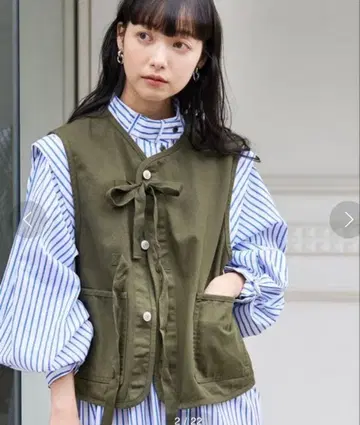 프릭스스토어 올리브색 리본 포함 베스트 카키 베스트 지레