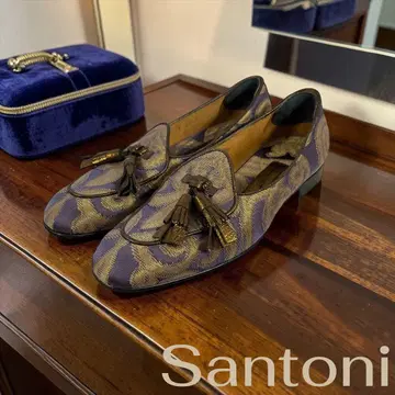 [레어] Santoni 산토니 태슬 장식 로퍼 보라색 금색