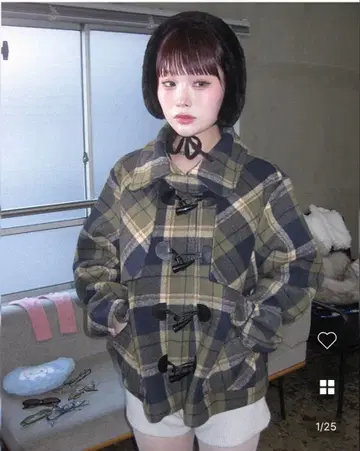 NUGU 체크 컬러 숏 더플 코트