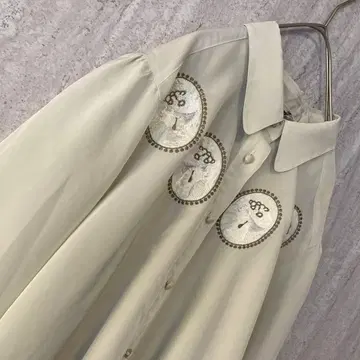 빈티지 블라우스 자수 레이디의 옆모습 쇼와 레트로 앤티크 그레이지