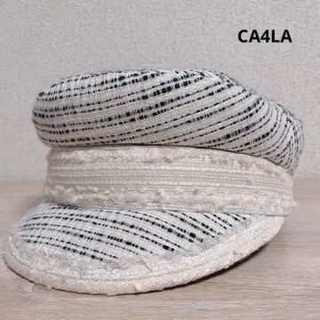 카시라 CA4LA 트위드 헌팅 캡 프린지 화이트 아이보리 모자