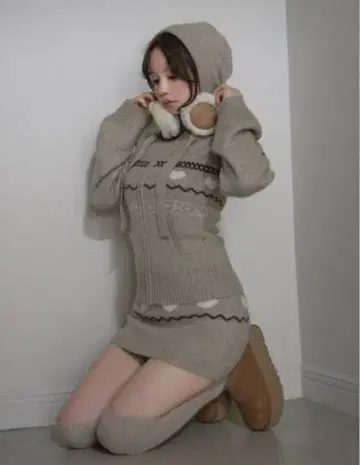 andmary Heart knit set up beige
