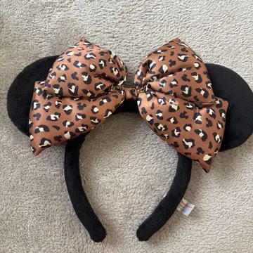 레오파드 무늬 리본 미키 귀 머리띠