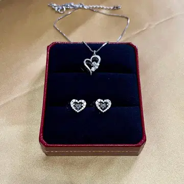 크로스포 스톤 하트 펜던트 목걸이 귀걸이 세트