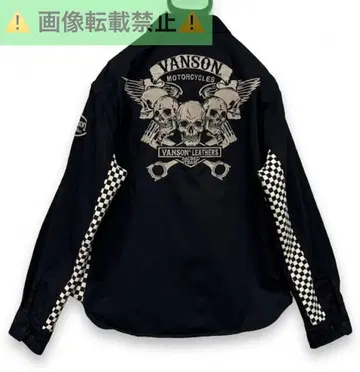 VANSON 체크 절개 크로스본 자수 워크 셔츠 XL