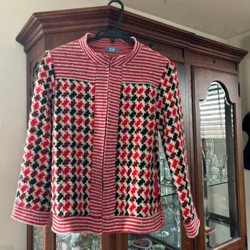 N-gargle 니트 자켓 하운드투스 레드 계열 집업