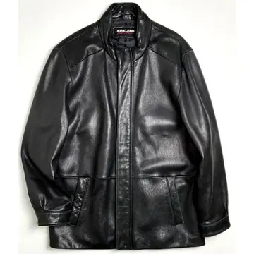 [90s~] 커크랜드/스탠드 카라 가죽 코트/카 코트/천연 가죽/블랙