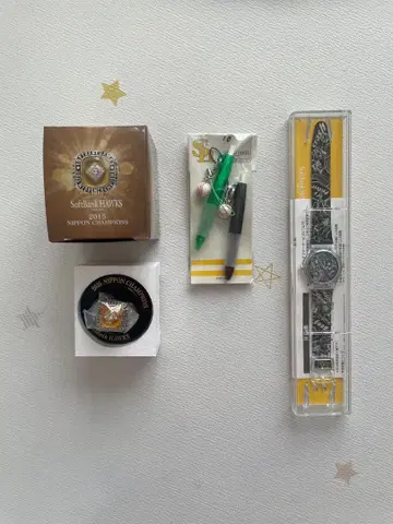 소프트뱅크 호크스 굿즈 세트 2015년 일본 제일 반지 볼펜 손목시계
