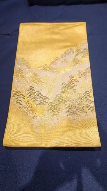 #3-002 정금 산과 나무 자수 후쿠로 오비 오타이코 무늬 446cm