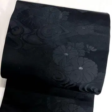 나고야 오비 국화 만두국 유선 능형 무늬 블랙 베이스 기모노 105tz