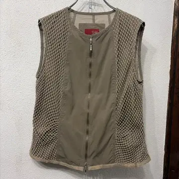 디자인 구제 의류 더블 지퍼 미국 빈티지 의류 메쉬 패널 베이지 베스트