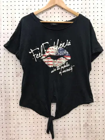 네오 그런지 구제 의류 성조기 모티브 라메 프린트 큐빅 티셔츠