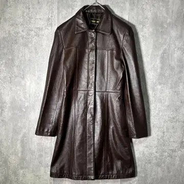 고급 잉글랜드 램 가죽 코트 플레어 다크 브라운