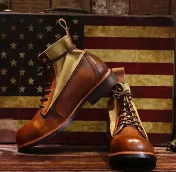 [ 빈티지 가죽 콤비 부츠 / 브라운 ]