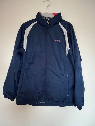 아식스 윈드 브레이커 네이비 풀 지퍼 자켓 반사 소재 포함