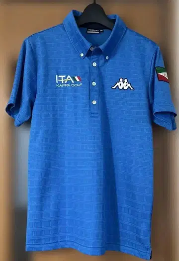 Kappa 파랑 체크 무늬 피케 셔츠 반팔 (M 사이즈)