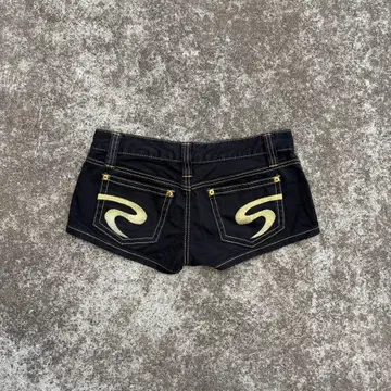 Y2K 헤이세이 갸루 블랙 데님 숏팬츠 자수 디자인