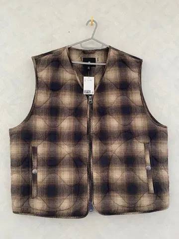 미사용품 H&M 퀼팅 베스트 XL 남성용 더블 지퍼 체크 무늬