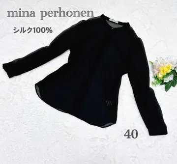 컨디션 최상 미나 페르호넨 실크 노카라 블라우스 시어 블랙 고급 L