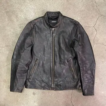 AVIREX 아비렉스 에이지드 가죽 싱글 라이더 자켓