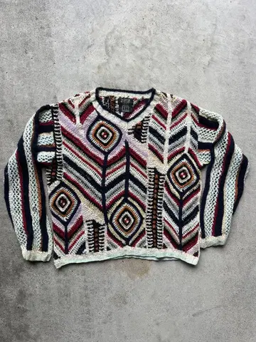 90s YOSHIYUKI KONISHI 올 패턴 핸드 니트 스웨터