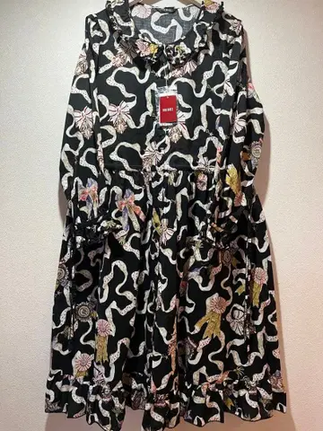 PINK HOUSE 리본 무늬 원피스 미사용 새상품 긴팔 블랙 택 포함