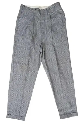 금색 택 크림 소다 울 슬랙스 로카빌리 팬츠 하운드투스 체크 패턴 S