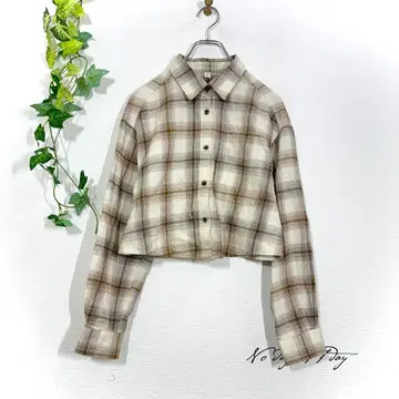 GU 지유 플란넬 크롭 셔츠 체크 M 사이즈 가을 옷 겨울 의류