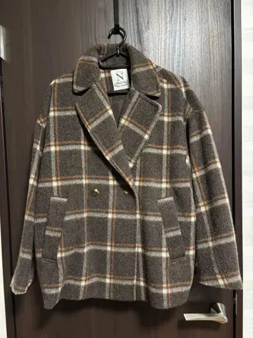 RNA 체크 무늬 피코트 울