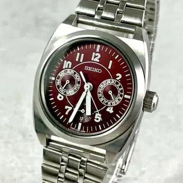 작동 양호 SEIKO 쿼츠 손목시계 와인 레드 크로노그래프 남성용