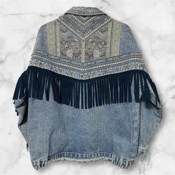 자수 스터드 프린지 데님 자켓 Boho 오버 사이즈