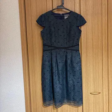 로즈 티아라 38 사이즈 리본 무늬 다크 그린 반팔 원피스