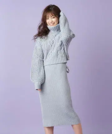 MIIA 케이블 니트 x 니트 원피스 세트 z206p