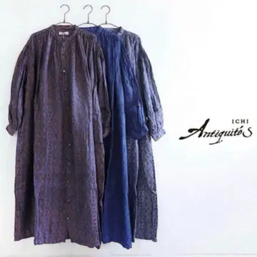 새상품급 이치앤티크스 자카드 인디고 원피스 아스텍 패턴 네이비 나염