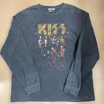 [새상품급] KISS 빈티지 스타일 락 피그먼트 가공 그래픽 긴팔