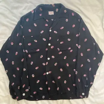 50s 레이온 개버딘 셔츠 블랙 핑크 블랙 핑크 아토믹 패턴 로카빌리