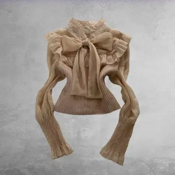 00년대 페어리 그런지 모리걸 프릴 보타이 니트 보타이 블라우스