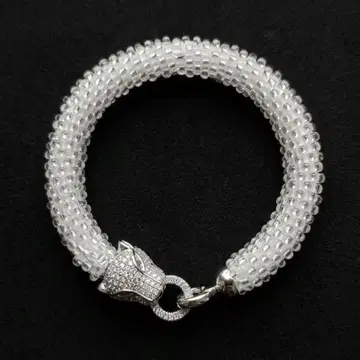 호피 비즈 팔찌*클리어 x 실버 금장 장식*비즈 크로셰