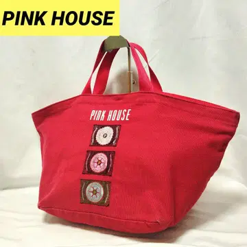 PINK HOUSE 핑크하우스 핸드백 캔버스 빨간색 대용량 A4 가능