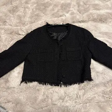 holiday&holiday 프린지 트위드 자켓 블랙