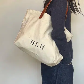CANVAS TOTE BAG 빈티지 가죽 핸들 USN