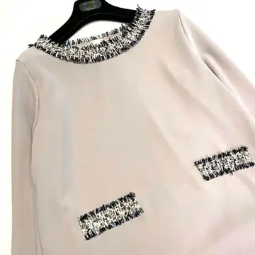 Liala PG 트위드 파이핑 블라우스 8부 소매 M