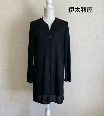 이타리야 니트 튜닉 실버 라메 슬릿 포함 신축성 블랙 스톤