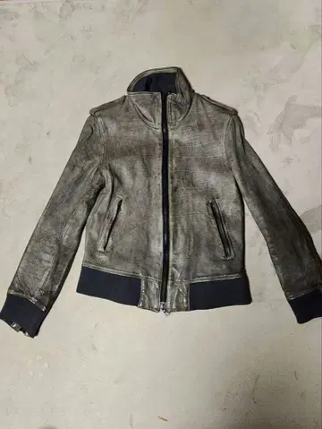 그레이 가죽 자켓 스탠드 카라