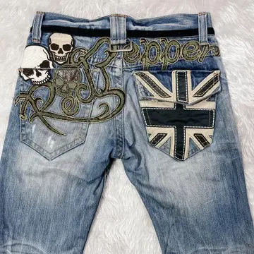 해골 자수 RED PEPPER w28 y2k 플레어 데님 해골