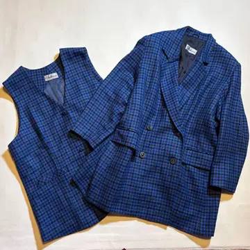 치히로 하운드투스 체크 패턴 더블 브레스트 세트 00s y2k