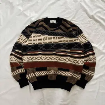 00's vintage 총 패턴 니트 오버 사이즈 아메카지 캐주얼