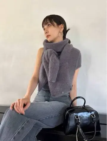 snidel 폭스 알파카 슬리브리스 터틀 풀오버 숏 가디건